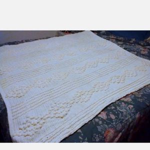 Handmade Crochet Popcorn 56x50 Afghan Blanket Ivory Cottagecore Minimalist Hygge